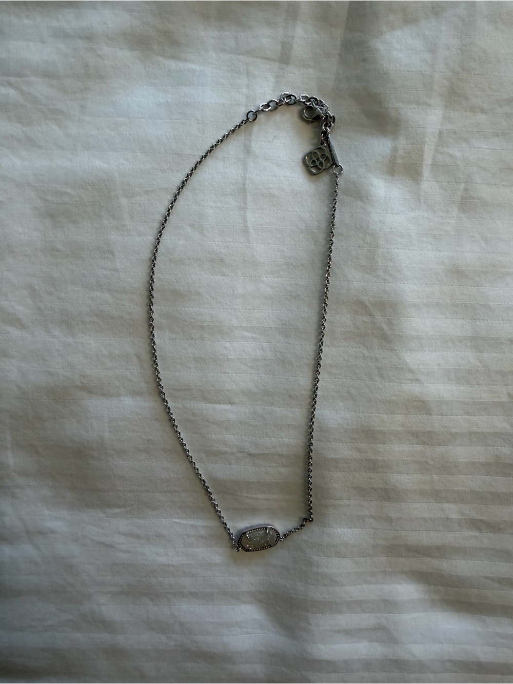 Sterling Silver Pavé Oval Pendant Necklace - Silver